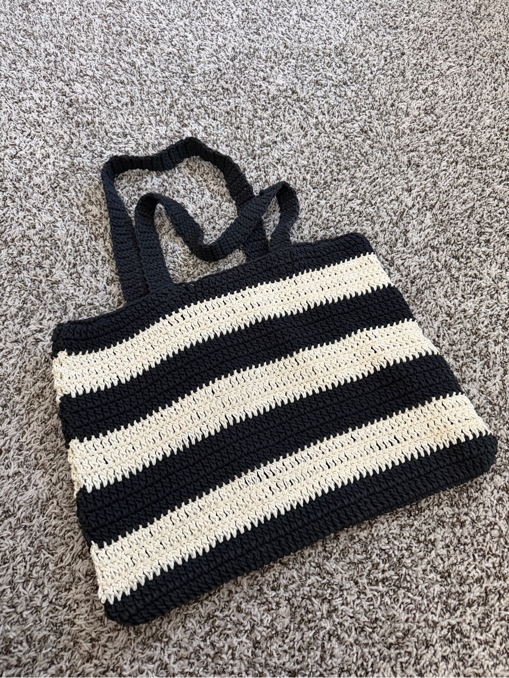 Black striped tote bag